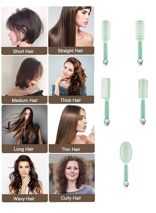 Aimayapet 5PCS Hair Brush Set, 5Pcs Hair Brush Comb Set with Detangling Nylon Pins, Detangling Hairbrush For Women for Reduces Frizz, Hair Combs Hair Dryer Brush Styling Brush,  Wet Dry Brush Cushion Hair Combs for Women, Men, Kids - Image 4